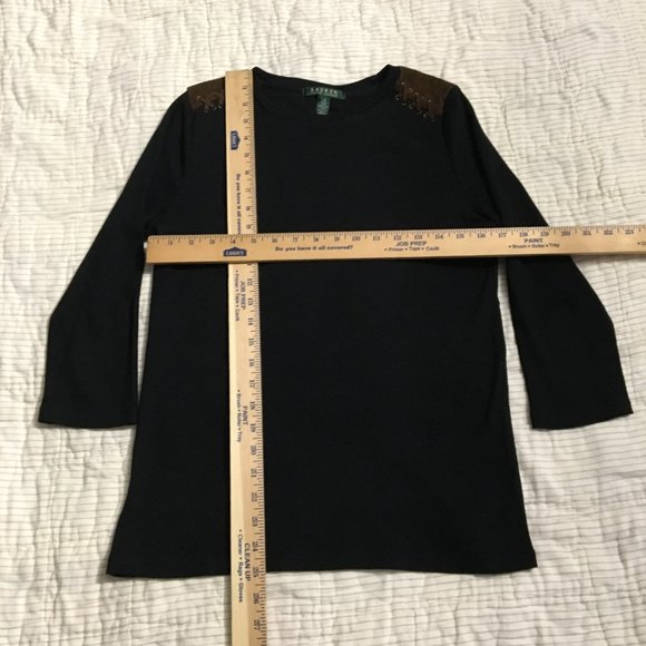 Ralph Lauren Black Women's Top with Faux Leather Shoulder Accents Size Large - Picture 4 of 6